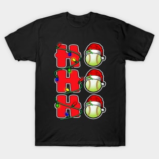 Ho Ho Ho Santa Hat Softball Ball Christmas Funny Men Women T-Shirt